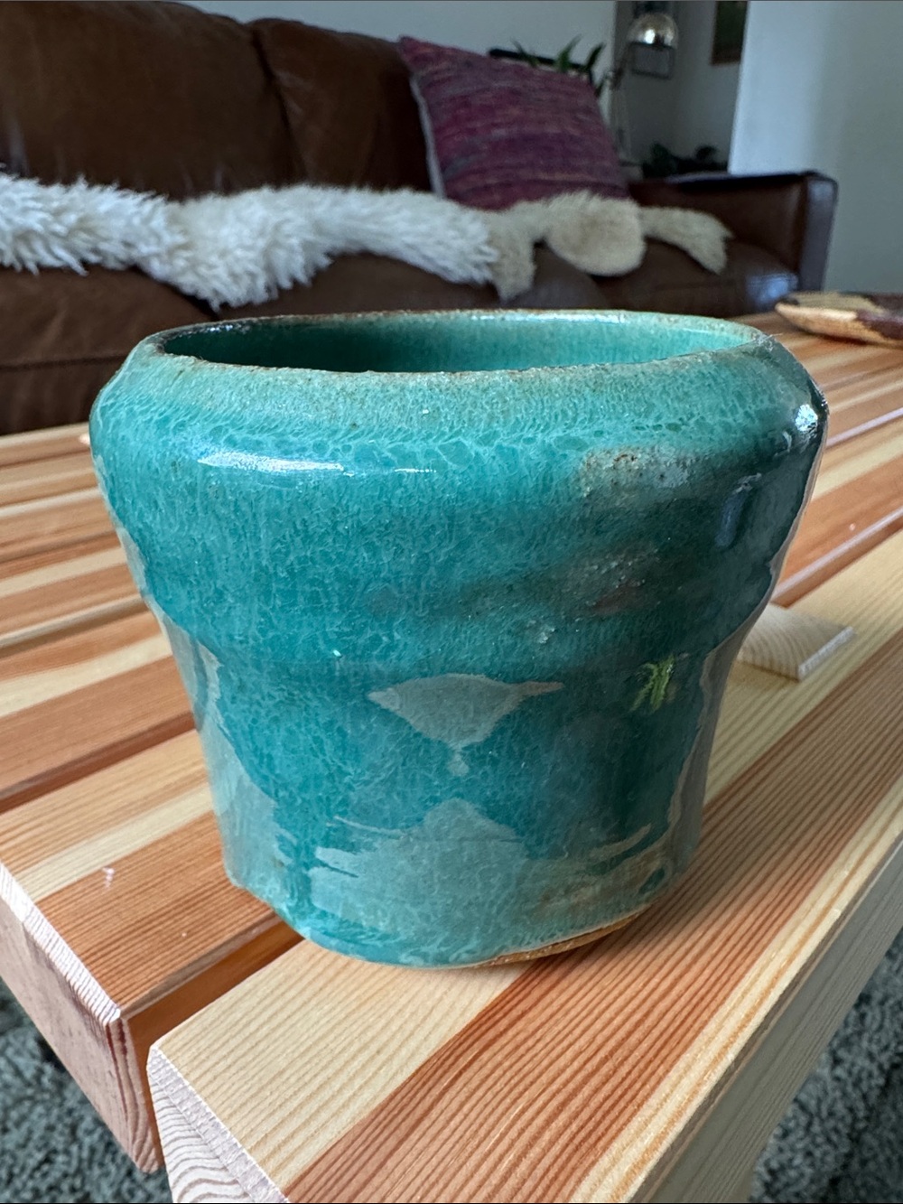 Handmade Turquoise Ceramic Planter Pot - Glazed Home Art